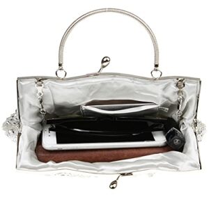 Mogor 1920s Women Vintage Beaded Sequin Evening Handbag Formal Crossbody Evening Clutch Prom Cocktail Party Handbags（Silver）