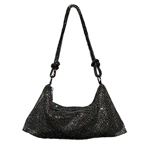 evoon Rhinestone Purse, Sparkly Black Clutch Purses for Women Glitter Evening Bag for Ladies