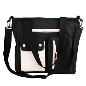crossbody bag for women girls, lightweight nylon purse & handbag, casual shoulder messenger tote bag for school and work, black