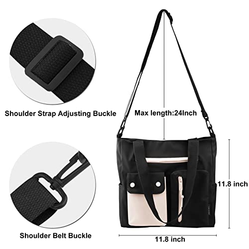 Crossbody Bag for Women Girls, Lightweight Nylon Purse & Handbag, Casual Shoulder Messenger Tote Bag for School and Work, Black