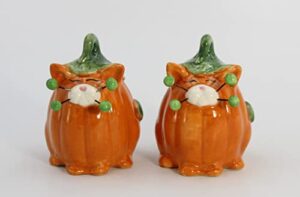 fine ceramic whisker cat salt & pepper shakers set by amy lacombe, 2-7/8″ h