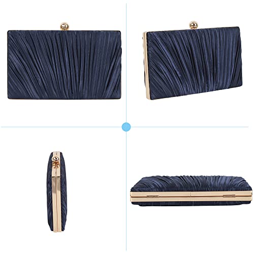 Goclothod Women Pleated Satin Shoulder Bag Party Evening Bag Clutch Purse