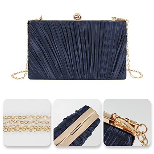 Goclothod Women Pleated Satin Shoulder Bag Party Evening Bag Clutch Purse