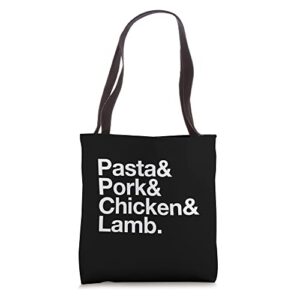the art of pasta, pork, chicken & lamb tote bag