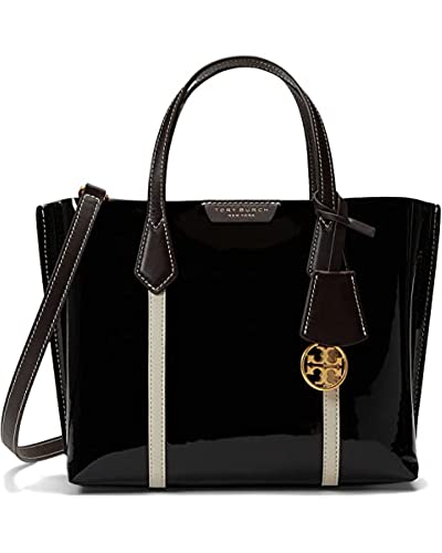 Tory Burch Women's Perry Small Triple Compartment Tote Black Patent Leather