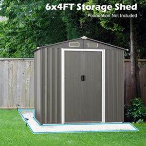 Giantex Outdoor Storage Shed 6 x 4 FT, Double Sliding Door, 4 Front and Back Vent, Galvanized Metal Garden Storage Room, Weather Resistant Tool Storage Shed for Backyard Patio Lawn (Gray)