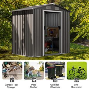 Giantex Outdoor Storage Shed 6 x 4 FT, Double Sliding Door, 4 Front and Back Vent, Galvanized Metal Garden Storage Room, Weather Resistant Tool Storage Shed for Backyard Patio Lawn (Gray)