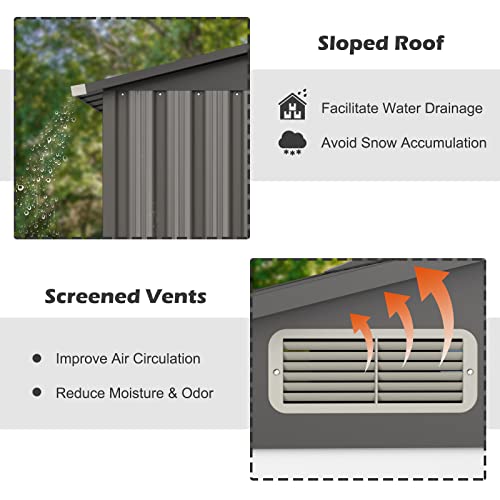 Giantex Outdoor Storage Shed 6 x 4 FT, Double Sliding Door, 4 Front and Back Vent, Galvanized Metal Garden Storage Room, Weather Resistant Tool Storage Shed for Backyard Patio Lawn (Gray)