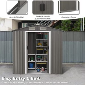 Giantex Outdoor Storage Shed 6 x 4 FT, Double Sliding Door, 4 Front and Back Vent, Galvanized Metal Garden Storage Room, Weather Resistant Tool Storage Shed for Backyard Patio Lawn (Gray)