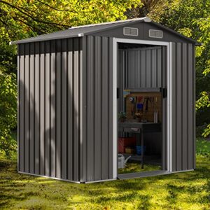 Giantex Outdoor Storage Shed 6 x 4 FT, Double Sliding Door, 4 Front and Back Vent, Galvanized Metal Garden Storage Room, Weather Resistant Tool Storage Shed for Backyard Patio Lawn (Gray)