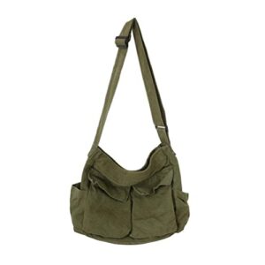 messenger bag unisex canvas shoulder bag large capacity crossbody bag with multiple pockets vintage hobo shoulder tote bag (green)