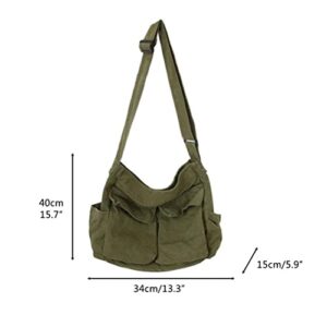 Messenger Bag Unisex Canvas Shoulder Bag Large Capacity Crossbody Bag with Multiple Pockets Vintage Hobo Shoulder Tote Bag (green)