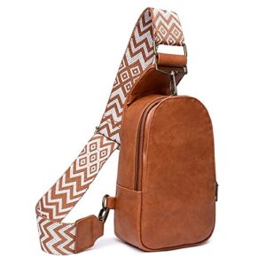 divcidlc women small sling backpack shoulder crossbody purse with guitar strap chest bags satchel for outdoor, brown
