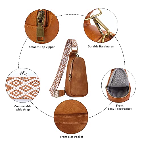 DIVCIDLC Women Small Sling Backpack Shoulder Crossbody Purse With Guitar Strap Chest Bags Satchel for Outdoor, Brown