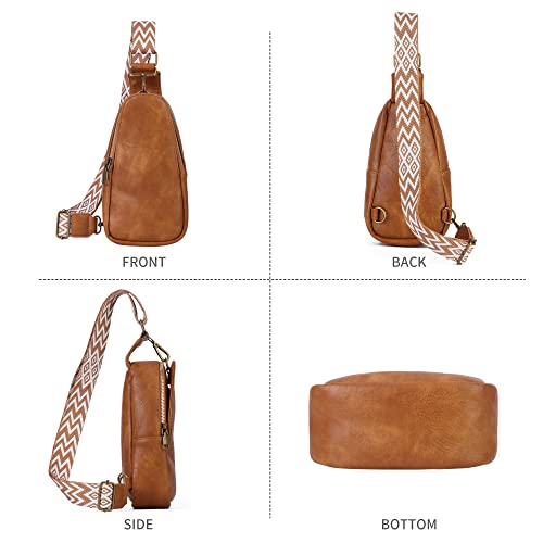 DIVCIDLC Women Small Sling Backpack Shoulder Crossbody Purse With Guitar Strap Chest Bags Satchel for Outdoor, Brown