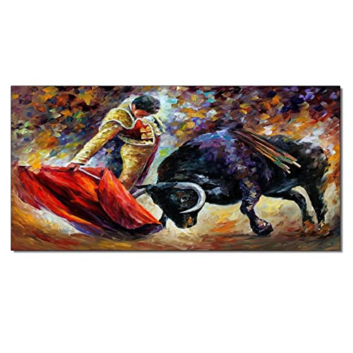 Oil Painting on Canvas Posters Spanish Bullfighter and Bull Wall Art Competition Posters for Room Canvas Posters & Prints Picture for Living Room Bedroom Office Kitchen Decor 20x40inch(50x100cm)