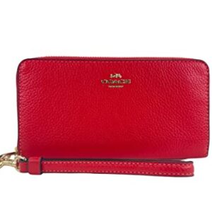 COACH Long Leather Zip Around Wallet Clutch in Miami Red - #C4451