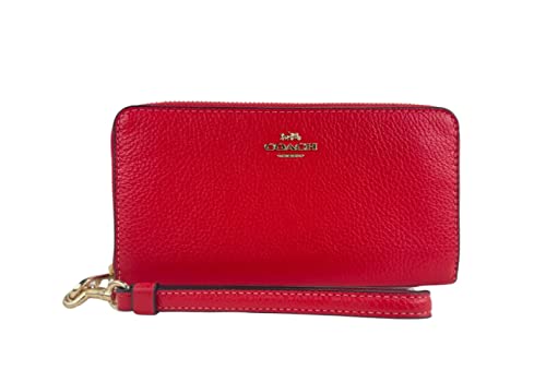 COACH Long Leather Zip Around Wallet Clutch in Miami Red - #C4451