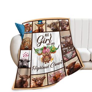 highland cow throw blanket gifts for women adults highland cattle farm cow animal print blanket super soft cozy fleece warm lightweight plush blanket decor for living room couch bed chair 40”x50”