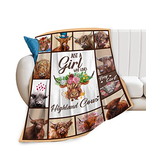 Highland Cow Throw Blanket Gifts for Women Adults Highland Cattle Farm Cow Animal Print Blanket Super Soft Cozy Fleece Warm Lightweight Plush Blanket Decor for Living Room Couch Bed Chair 40''X50''