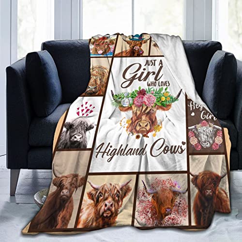 Highland Cow Throw Blanket Gifts for Women Adults Highland Cattle Farm Cow Animal Print Blanket Super Soft Cozy Fleece Warm Lightweight Plush Blanket Decor for Living Room Couch Bed Chair 40''X50''