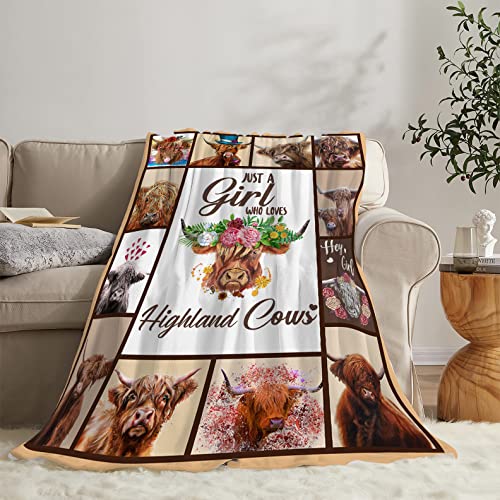 Highland Cow Throw Blanket Gifts for Women Adults Highland Cattle Farm Cow Animal Print Blanket Super Soft Cozy Fleece Warm Lightweight Plush Blanket Decor for Living Room Couch Bed Chair 40''X50''