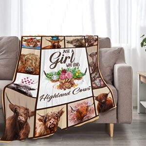 Highland Cow Throw Blanket Gifts for Women Adults Highland Cattle Farm Cow Animal Print Blanket Super Soft Cozy Fleece Warm Lightweight Plush Blanket Decor for Living Room Couch Bed Chair 40''X50''