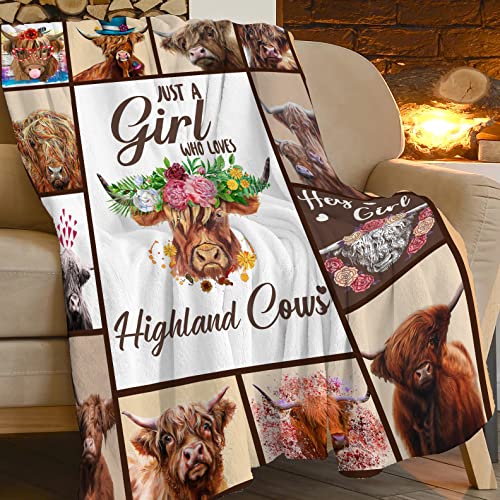 Highland Cow Throw Blanket Gifts for Women Adults Highland Cattle Farm Cow Animal Print Blanket Super Soft Cozy Fleece Warm Lightweight Plush Blanket Decor for Living Room Couch Bed Chair 40''X50''