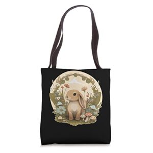 cottagecore cute baby bunny rabbit watercolor flower tote bag