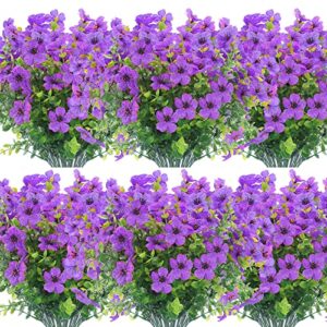 xeolian 12 bundles artificial flowers outdoor uv resistant fake plastic plants indoor outside hanging plants garden porch window box home wedding farmhouse festive shrub decor (purple)