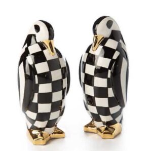 mackenzie-childs checkmate penguin salt & pepper set