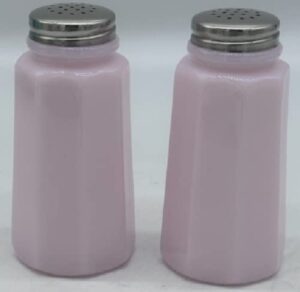crown tuscan pink glass salt & pepper shaker set – paneled pattern – usa