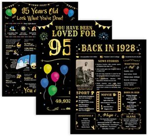 [set of 3] 95th birthday decorations – 95th birthday gifts for women or men – funny 95 years old birthday party supplies for parents – birthday gift ideas for her or him – back in 1928 poster [unframed 8×10]