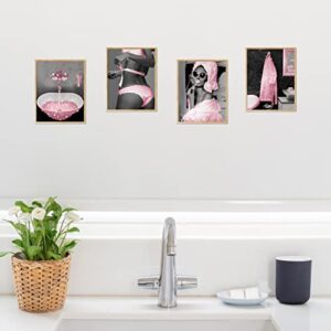 Fashion Wall Art Bathroom Wall Decor Prints Set of 6 Black and White Pink Glam Glitter Canvas Posters Pictures Photos Funny Bathroom Artwork Wall Modern Women for Bathroom (B&W PINK, 8"x10" UNFRAMED)