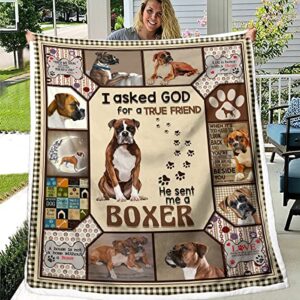 bedmust boxer blankets for medium dog gifts for women warm lightweight sherpa best friend boxer dog ornament blanket for bed couch sofa (50x60 inches)