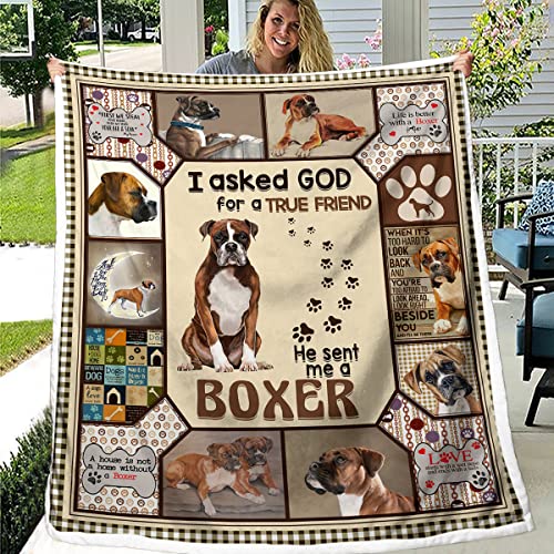 Bedmust Boxer Blankets for Medium Dog Gifts for Women Warm Lightweight Sherpa Best Friend Boxer Dog Ornament Blanket for Bed Couch Sofa (50X60 inches)