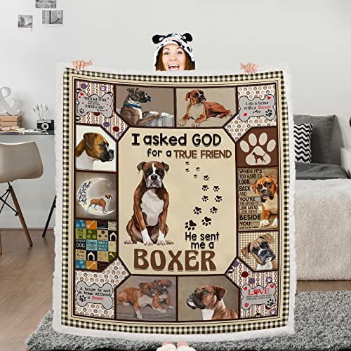 Bedmust Boxer Blankets for Medium Dog Gifts for Women Warm Lightweight Sherpa Best Friend Boxer Dog Ornament Blanket for Bed Couch Sofa (50X60 inches)