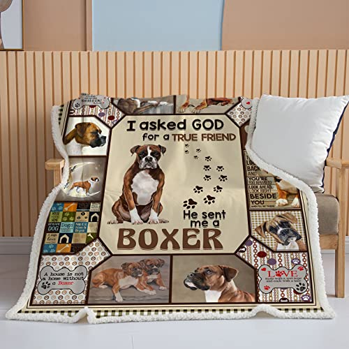 Bedmust Boxer Blankets for Medium Dog Gifts for Women Warm Lightweight Sherpa Best Friend Boxer Dog Ornament Blanket for Bed Couch Sofa (50X60 inches)