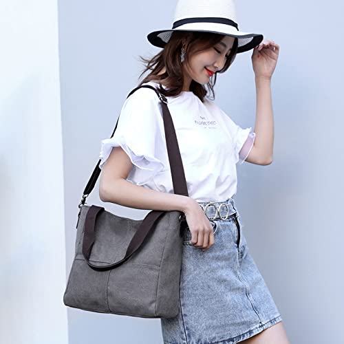 Ashioup Canvas Hobo Handbag for Women Shoulder Bag Small Crossbody Shopper Bag Grey