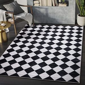 abani rectangular area rugs 6′ x 9′ cream black checkered diamond machine washable, stain resistant and non-shedding polypropylene large rugs modern design
