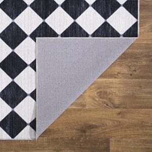 Abani Rectangular Area Rugs 6' x 9' Cream Black Checkered Diamond Machine Washable, Stain Resistant and Non-Shedding Polypropylene Large Rugs Modern Design