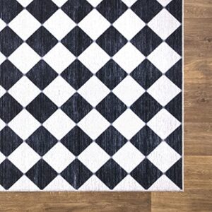 Abani Rectangular Area Rugs 6' x 9' Cream Black Checkered Diamond Machine Washable, Stain Resistant and Non-Shedding Polypropylene Large Rugs Modern Design