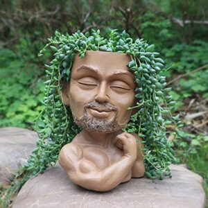 face planter pot head planter – beefcake guy model human funny face flower pot for indoor and outdoor plants creative decoration, resin succulent planters with drainage hole