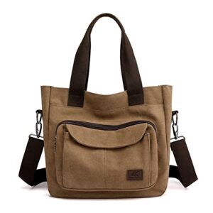 ashioup women’s canvas tote purse shoulder bag retro handbag crossbody bag multi-pocket top handle work bag
