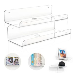HAYVAN Clear Acrylic Shelves with Lip Set of 2 - Durable Wall Bookshelf for Kids - Floating Shelf Decoration & Storage for Figures/Collectibles/Makeup/Small Plants/Magazines/Toys (10 Inches)