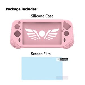 Silicone Cover Case for Logitech G Cloud Gaming Handheld, Protective Skin Sleeve for Logitech G Cloud Gaming Console Screen Film Protector Accessories (Pink Case and Sreen Film)