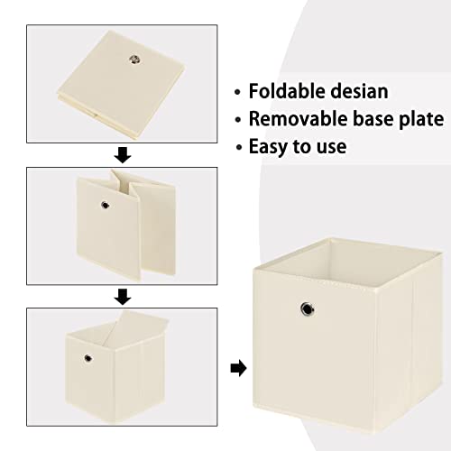 NieEnjoy Foldable Storage Cubes Bins ,11 Inch Cloth Storage Cube Fabric Storage Box Cubes Organizer Baskets with Dual Handles for Home Organizer Set of 3 (Creamy-White)