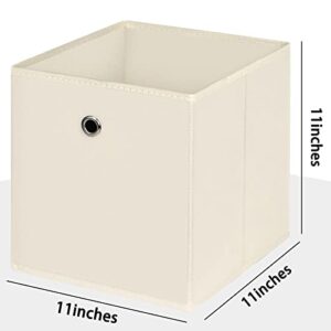 NieEnjoy Foldable Storage Cubes Bins ,11 Inch Cloth Storage Cube Fabric Storage Box Cubes Organizer Baskets with Dual Handles for Home Organizer Set of 3 (Creamy-White)