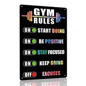 gocolt home gym rules signs workout motivational quote hanging sign – exercise poster – gym room sign for men’s cave interior home art metal tin wall decor 8×12 inches