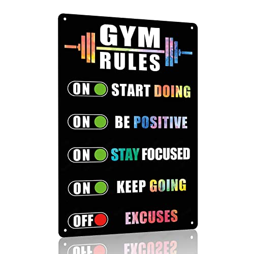 Gocolt Home Gym Rules Signs Workout Motivational Quote Hanging Sign - Exercise Poster - Gym Room Sign for Men's Cave Interior Home Art Metal Tin Wall Decor 8x12 Inches